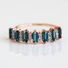 Baguette Cut Blue Gemstone Eternity Band – Rose Gold Plated Half Eternity Ring with Diamond Accents, Wedding Stacking Anniversary Gift