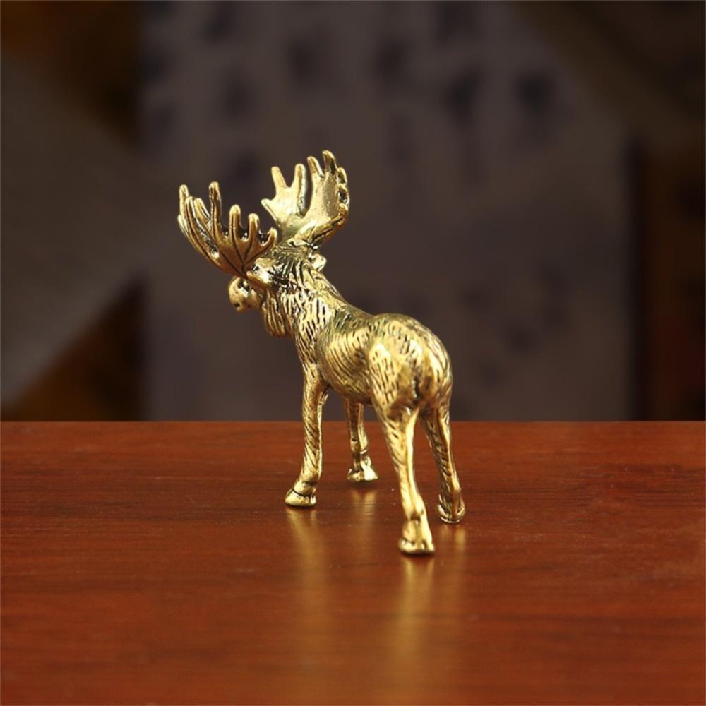 Versatile Mini Brass Statue Miniature Size Brass Ornament Elk Animal Craft Tabletop Decoration