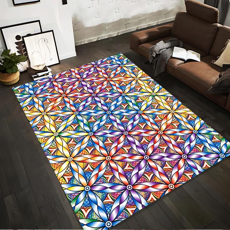 Colorful Geometric Pattern Floral Carpet for Living Room Decor Rug Suitable for use as an anti-slip for living room bedroom sofas