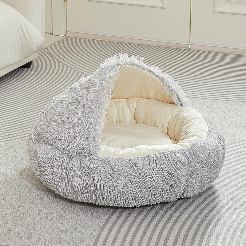 Гнездо для кошек с длинной шерстью, одеяло для домашних животных, универсальное зимнее теплое полузакрытое спальное место для кошек