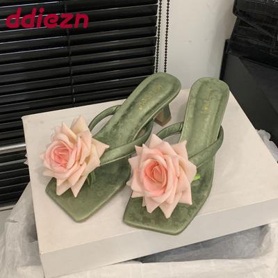 Мода Мода Цветок Женские Каблуки Слайды Сандалии Тапочки Новинка Лето Пляж Женские Шлепанцы Женские Босоножки на Каблуке Обувь Туфли-лодочки