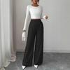 2026 Womens High Waist Stitched Button Decor Relaxed Fit Casual Versatile Trousers