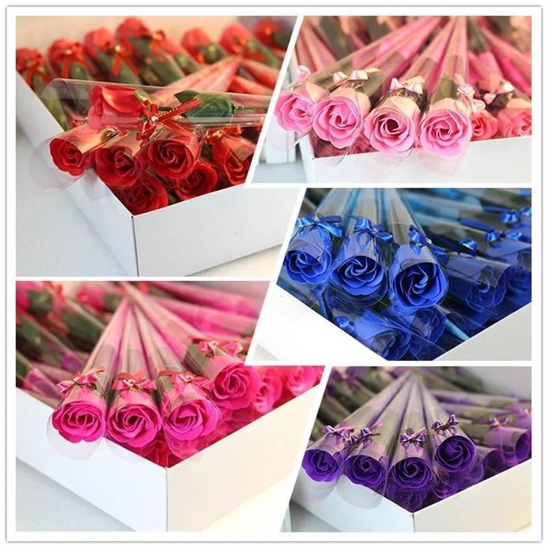 5PCS Rose Bath Body Flower Floral Soap Scented Rose Flower Essential Wedding Valentine'S Day Gift Holding Flowers
