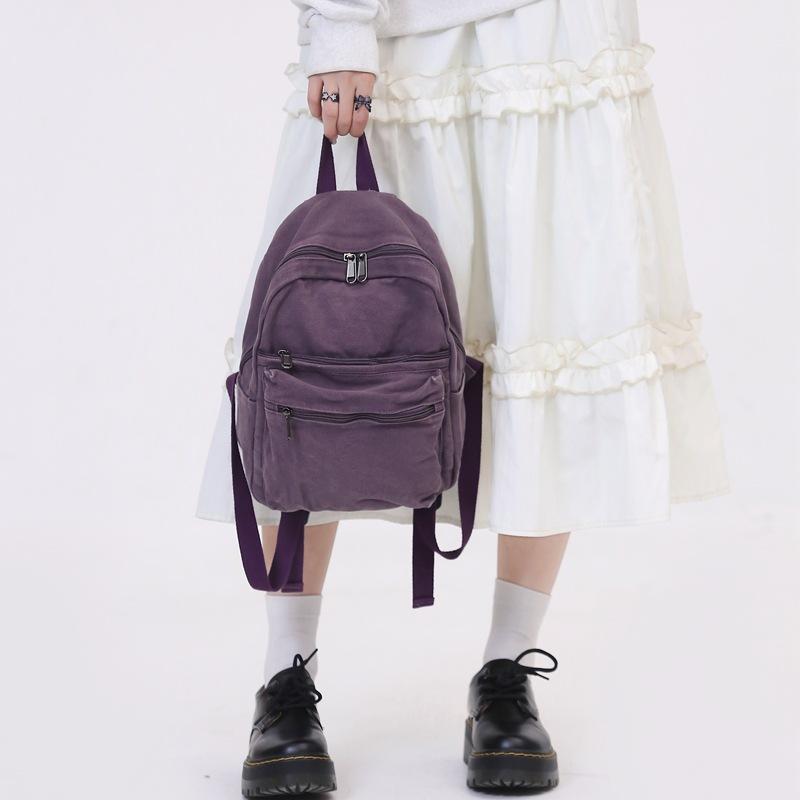 School Bag Female Ins Hong Kong Style Mori Retro Old Travel Backpack Female European and American Fashion Washed Canvas Backpack