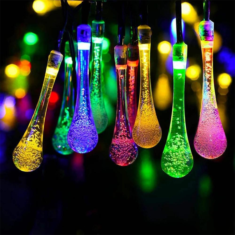 Solar Powered Water Drop Lights String Multicolor LED Outdoor Christmas Decor for Christmas Tree Holiday Wedding Party 881