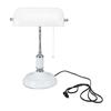 Bankers Table Lamp White Glass Vintage Style Desk Lamp with Retro Pull Chain Switch Reading Table