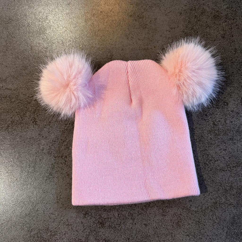 Double Solid Color Ball Knitted Cap Beanie With No Brim For Winter Use Daily