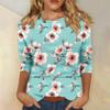 Женская мода повседневная три четверти рукава цветочный принт горловина топ