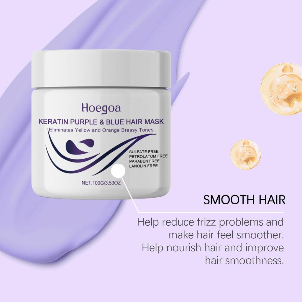 Purple Toning Hair Mask Neutralize Yellow Keratin Deep Conditioner for Blonde Silver Highlighted Hair Color Correcting Treatment