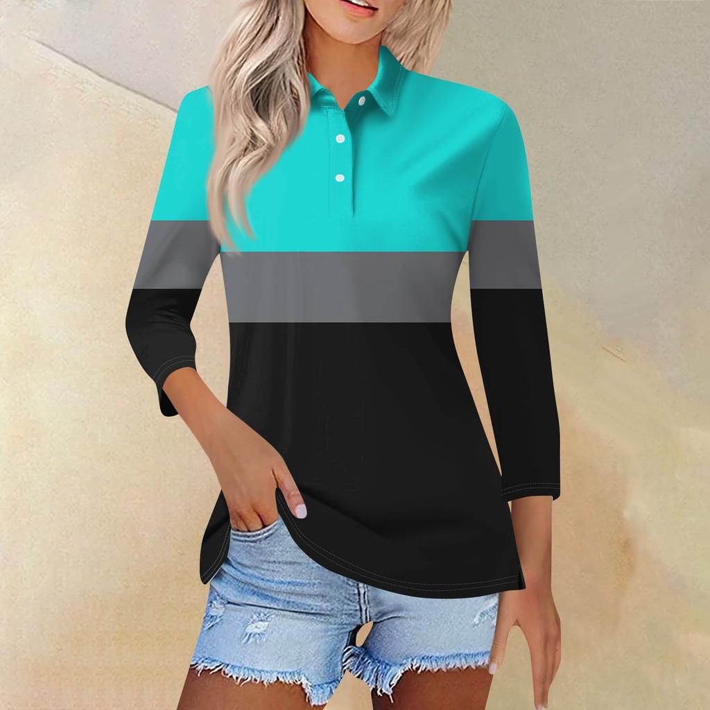 Женская модная повседневная рубашка с короткими рукавами 3/4 с лацканами и принтом, женские топы на пуговицах