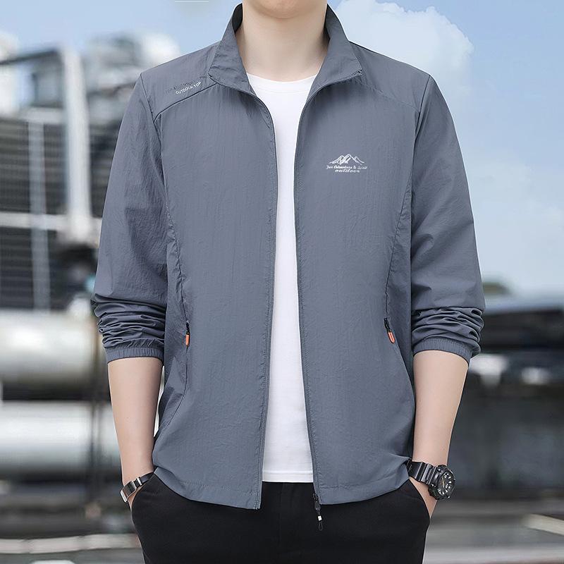 Солнцезащитная куртка для мужчин Летом, Ультратонкая, Свободная, Дышащая куртка-скин, Повседневная куртка со стойкой, Для рыбалки на открытом воздухе