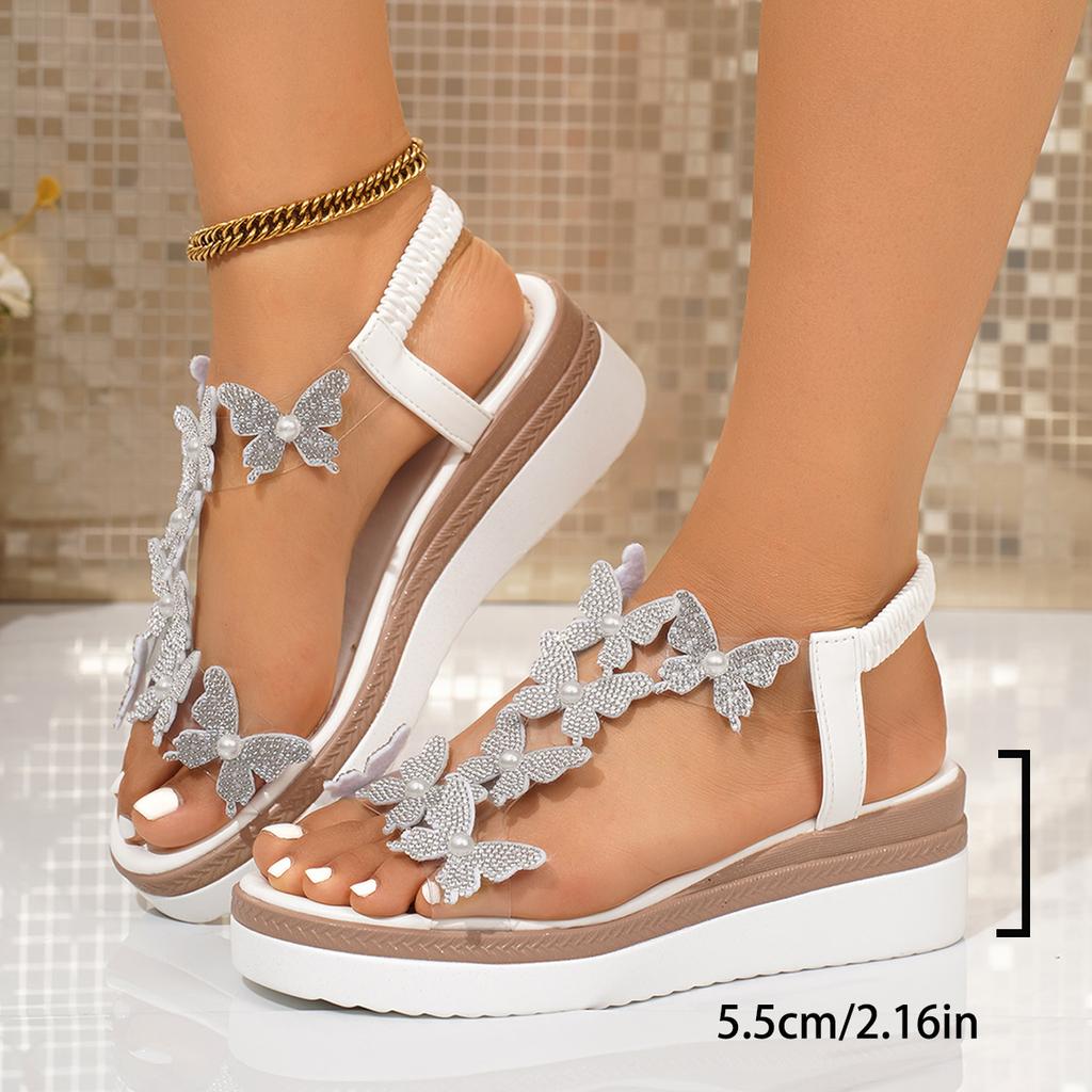 Женские босоножки на танкетке с толстой подошвой, стиль бабочка, двухцветная подошва