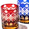 Taiburo Edo Kiriko Glassware with and Pattern Wooden Made In Japan [Official Workshop] Four-Leaf Yarai-Nanko (Amber Red) TB94429AR, Box,