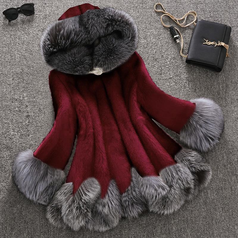 S-12XL Large Size Fluffy Coat Winter Thick Warm Faux Fur Coat Women's Hooded Long Sleeve Faux Fur Jacket Luxury Winter Fur Coat with Faux Fur Collar