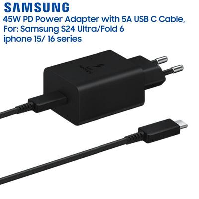 Samsung Адаптер питания PD 45 Вт с кабелем USB C 5 А, сверхбыстрое зарядное устройство для Samsung Galaxy S24 Ultra S24+ S24 Z Flip 6 Z Fold 6 5 4 3 2 S23 S22 A55