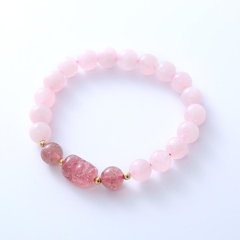 Natural Pink Crystal Bracelet for Women, Cute Strawberry Crystal Bracelet Jewelry Gift