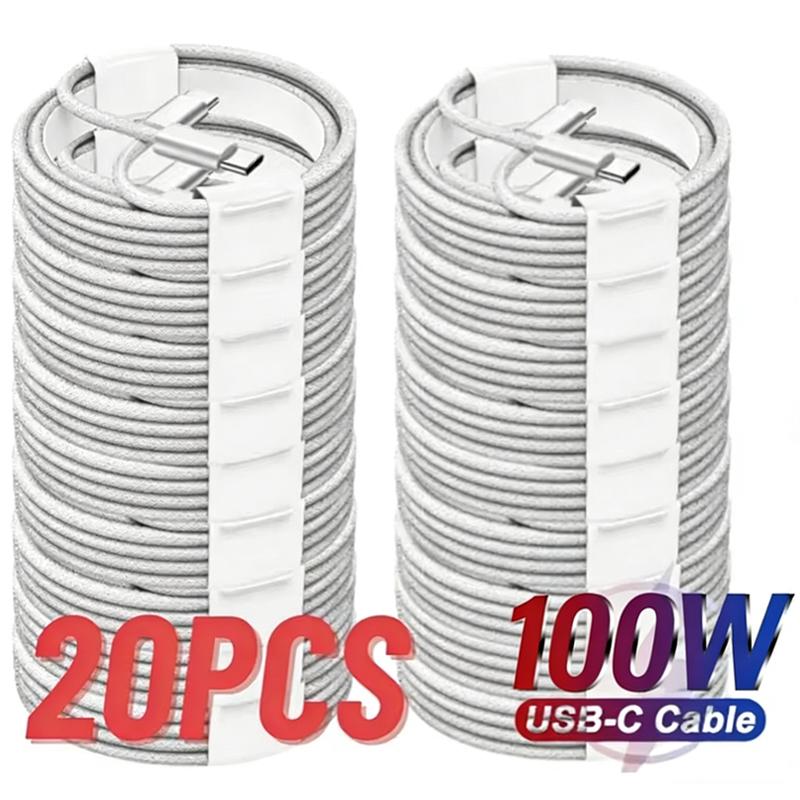 20Pcs PD 100W For iPhone 16 15 17Pro Max iPad USB-C to USB C Fast Charger Cable For Xiaomi Samsung Google Honor Type C Cord 1m 5