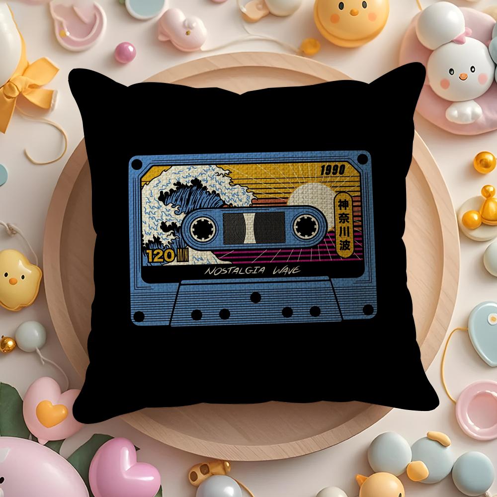 Vintage Retro Cassette Tape Cushion Cover Summer Coolness Linen Fabric Double-Sided Printing Pillow Case Sofa Home Decor Gift