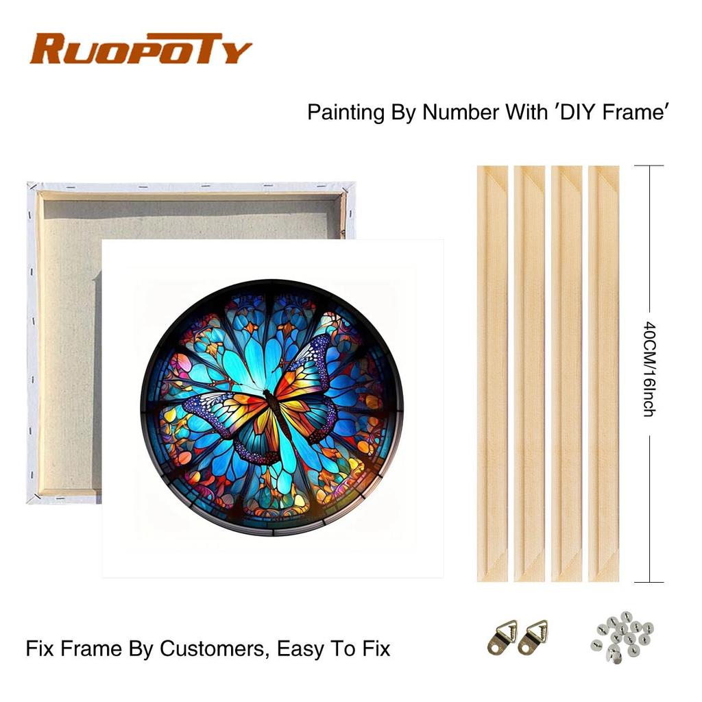 Frame Painting By Numbers Kits Butterfly Colorful Picture With Numbers On Canvas Acrylic Paint With Brushes Kits For Diy Gift 40x40