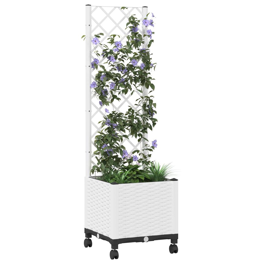 Planter with Trellis and Wheels White 40 x 40 x 146 cm PP