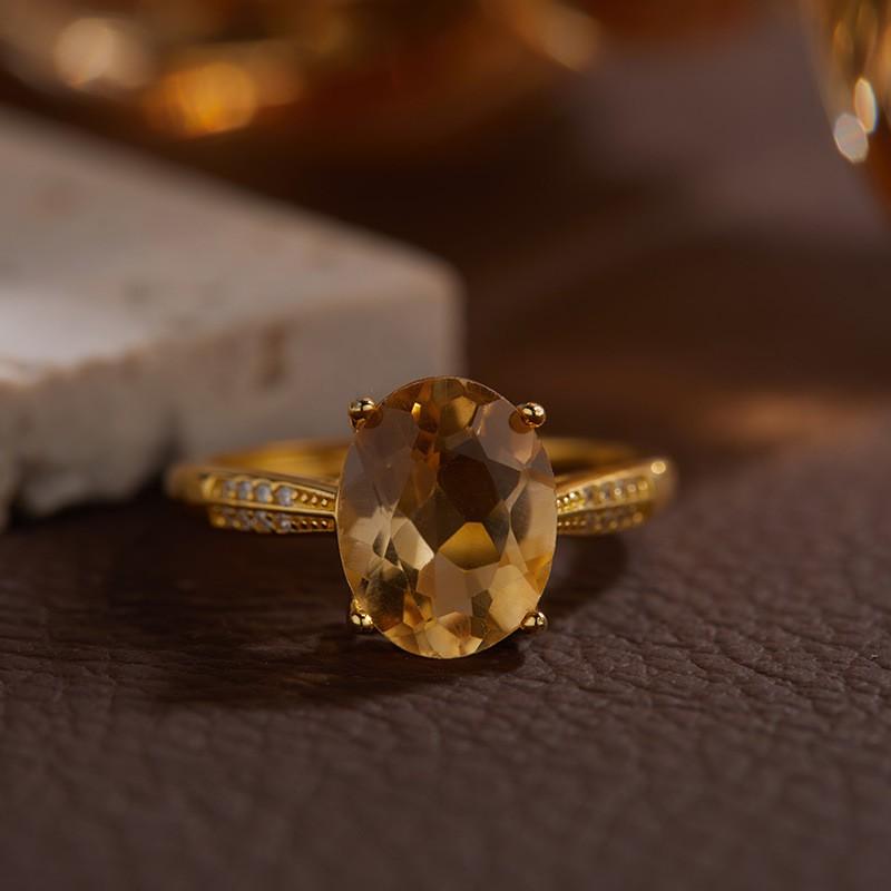 Natural Citrine Ring Four-Prong Light Luxury Small Color Gem Jewelry