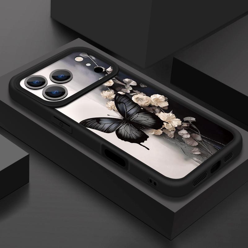 Soft TPU Phone Case For iPhone 17 Pro 15 16 Pro Max 14 13 Pro Max 16e 17e Shockproof Black Butterfly Printed Silicone Back Cover