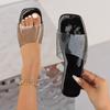 New European and American Foreign Trade Cross-border Large-size Flat-bottomed Transparent Slippers Head One-character Hot Diamond Casual Outing