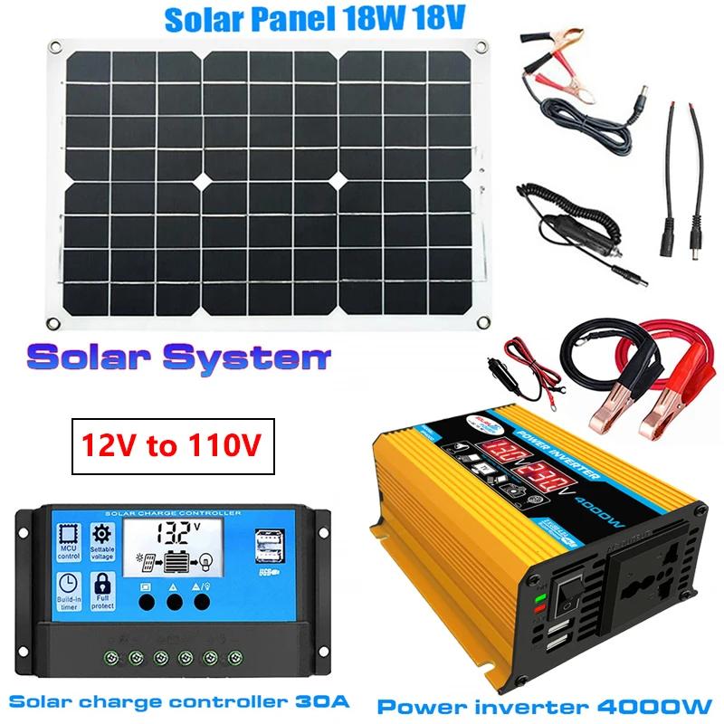 12V To 110V/220V Solar Panel System 12V Solars Panels Battery Charge Controller 4000W Solar Inverter Complete Power Generation