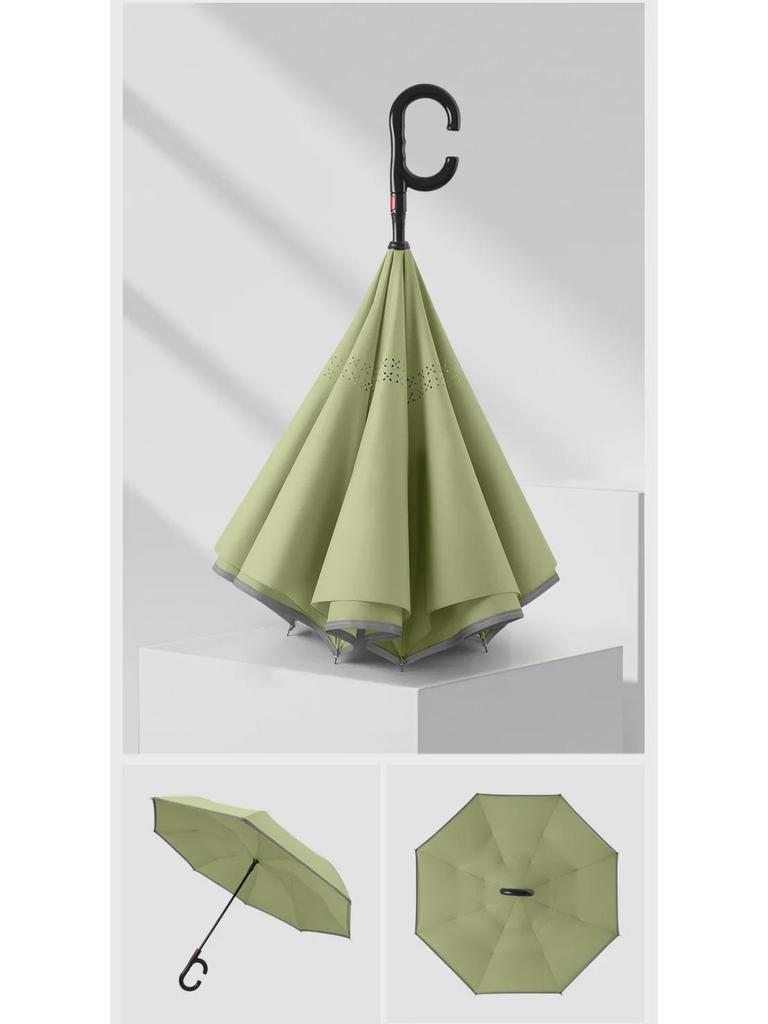 Двухслойный автомобильный зонт с автореверсом и светоотражающей полосой — ветроустойчивый, большой, для солнечных и дождливых дней.