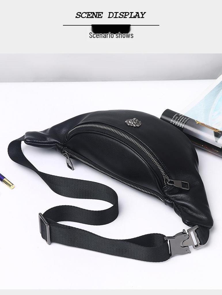 Men's Large Capacity Genuine Leather Crossbody Chest Bag for Outdoor Sports and Casual Outings