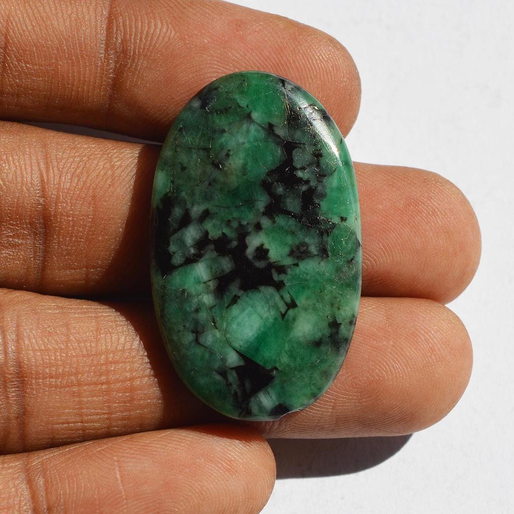 AAA+ Quality Natural Green Emerald Gemstone Cabochon, Oval Shape Emerald Cabochon, Size 36x22x4.4 MM (35 Carats)