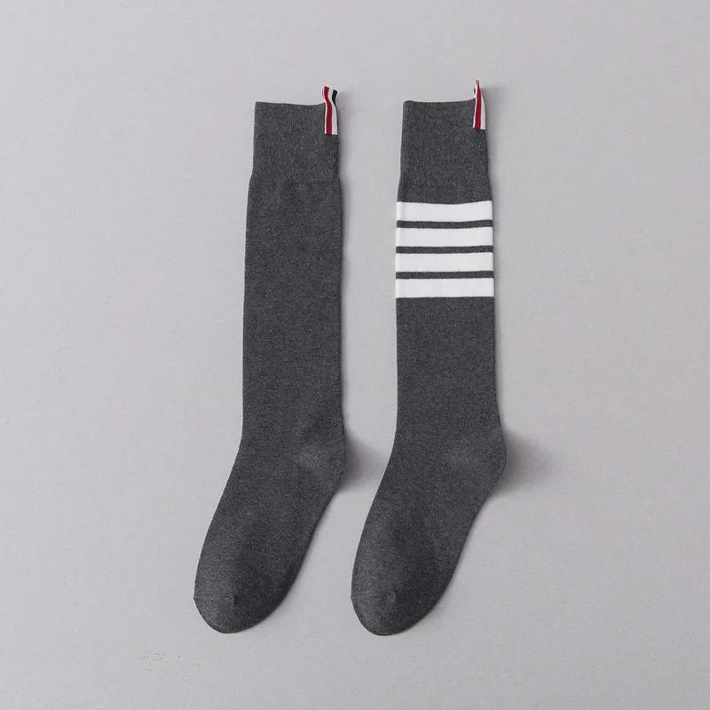 2021 Autumn/Winter Women's Slim Long Tube Knee Socks - Japanese College Style with Four-Bar Design