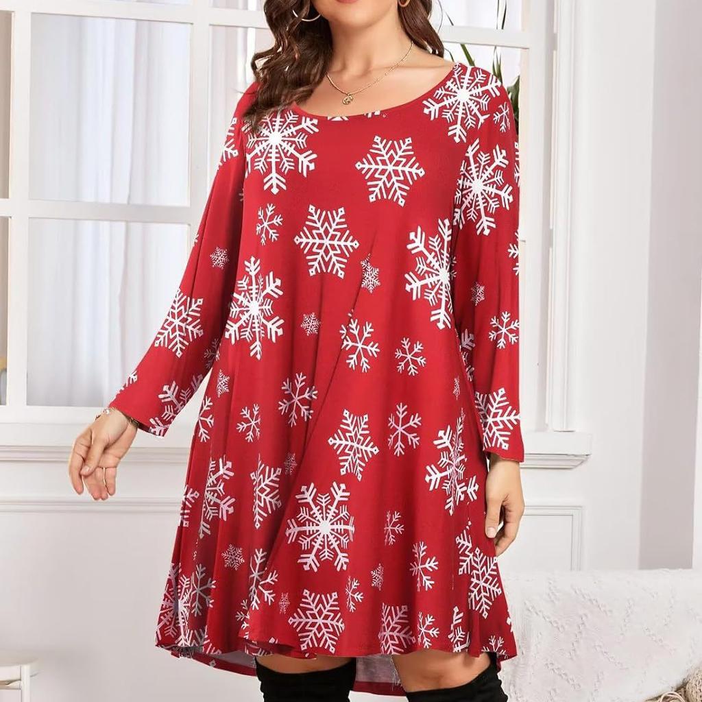 Весенне-осенние модные рождественские платья с мультяшным принтом, женское платье среднего размера с рукавами среднего размера