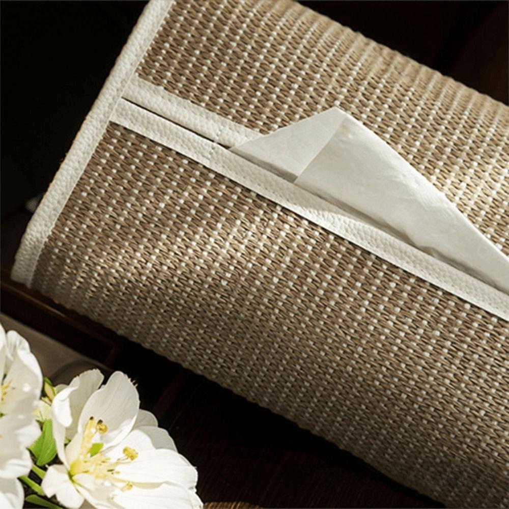 Rectangle Shape Woven Tissue Box Straw Woven Napkin Storage Container Desk Organizer