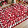 Christmas Reindeer Snowman Tree Pattern Red Green Holiday Carpet Soft Non-slip Mat Rug for Living Room Home Decoration Durable
