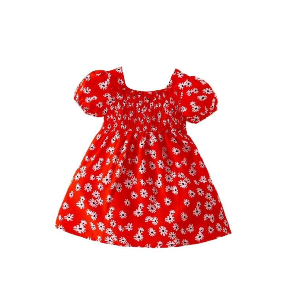 Square Collar Summer Flower Dress Puff Sleeve Toddle Dress Baby Girls Princess Dress Summer
