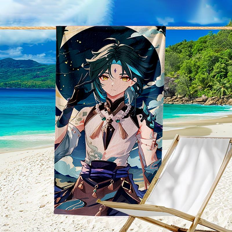 proof beach towel with a Genshin Impact characters6 pattern - soft,absorbent,quick-drying,machine washable - perfect for swimming,camping,bathing