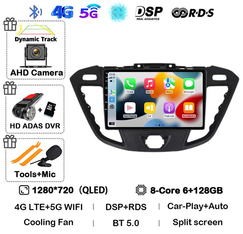 Android 14 Auto Carplay Car Radio For Ford Transit Custom 2013-2018 Multimedia Video Player Navigation GPS 4G+WIFI Stereo Audio