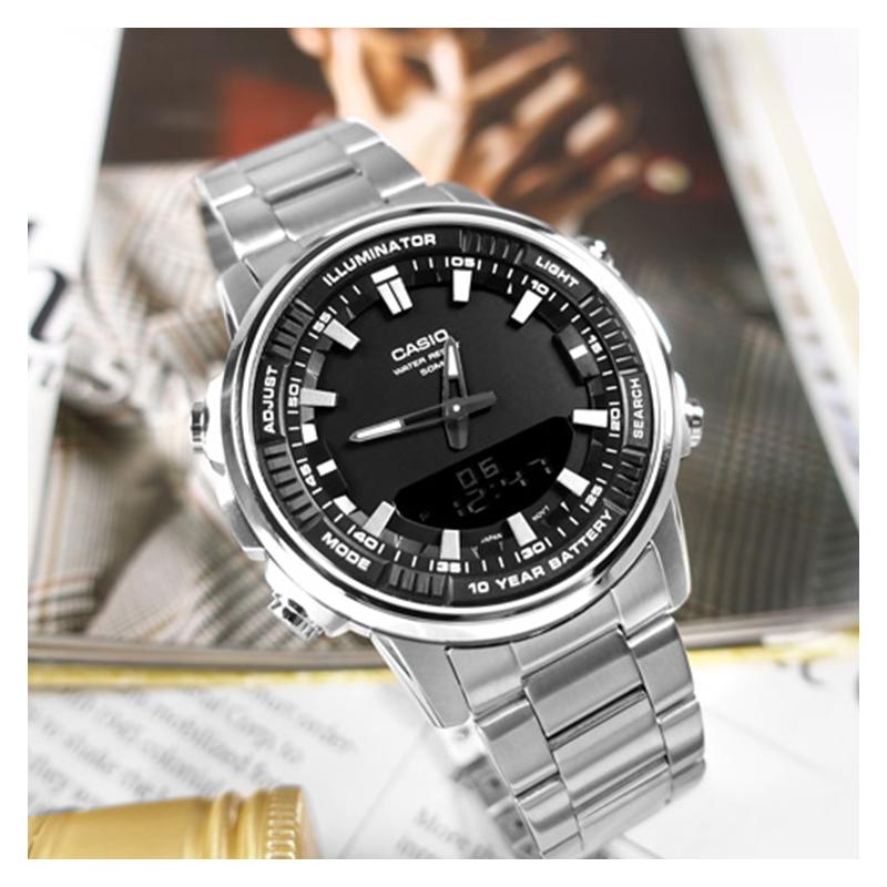 Casio ЧАСЫ Классические Простые Изысканные Модные Кварцевый Механизм Стальной Ремешок Японские и Корейские Часы Мужские Часы Черный Циферблат AMW-880D-1AV