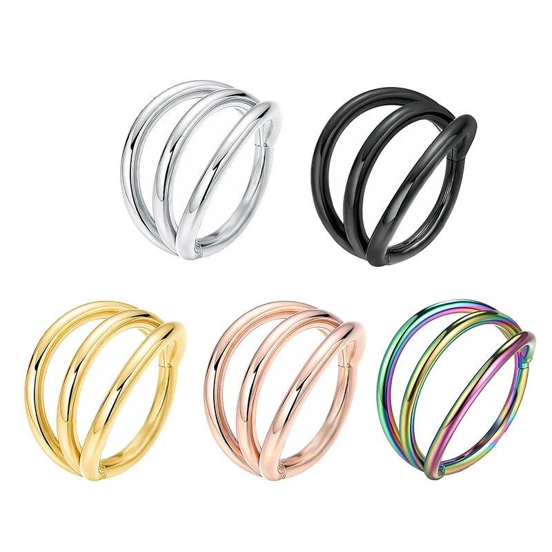 316L Surgical Steel Segment Tragus Helix Cartilage Earring Nose Ring Septum Clicker Conch Three Layers Nostril Piercing Jewelry