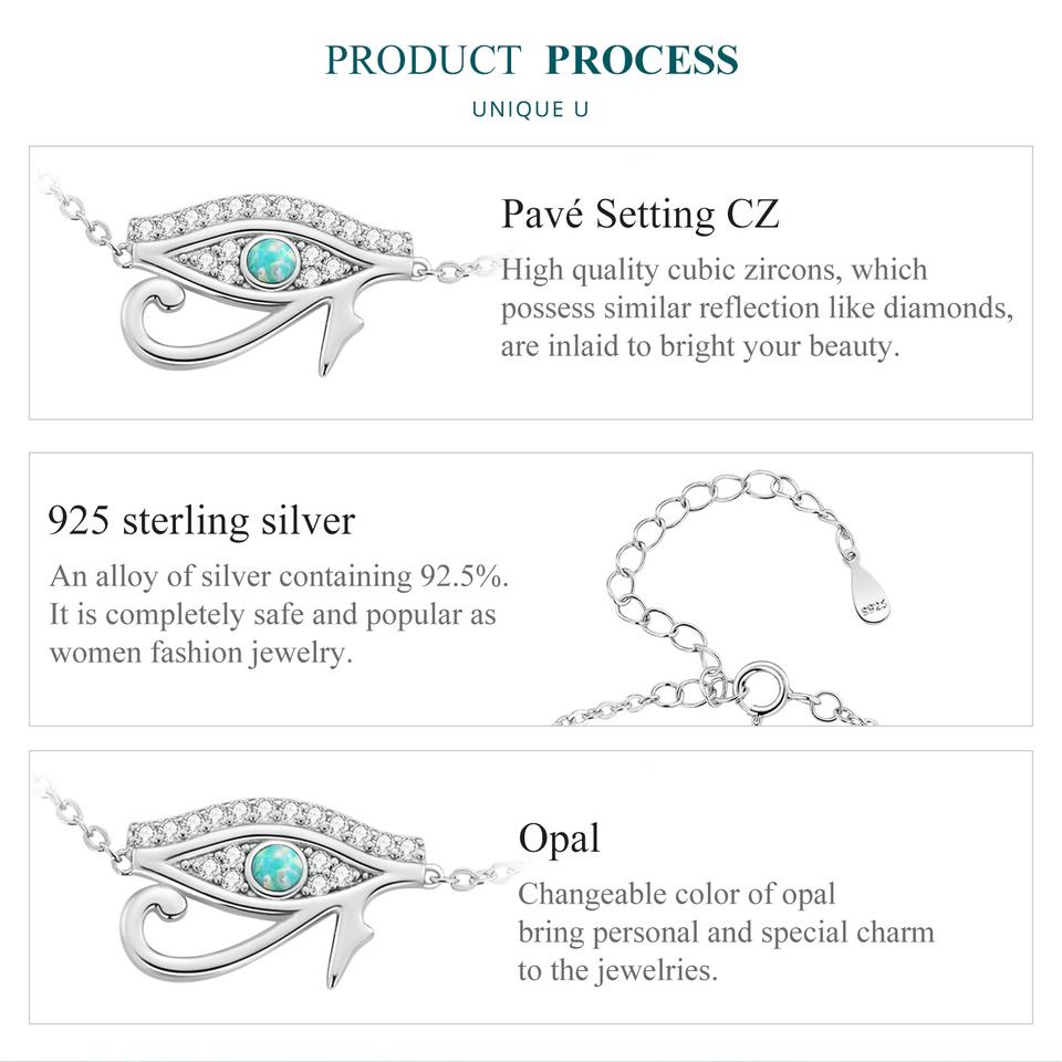 BAMOER стерлингового серебра 925 пробы браслет «Глаз Гора» Lucky Eye Chain Link для женщин подарок на день рождения ювелирные изделия