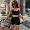 Тонкие комплекты шорт контрастного цвета для женщин. Летние облегающие укороченные топы без рукавов и повседневные спортивные шорты с высокой талией. Комплекты из 2 предметов. Женские наряды.