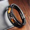 Черная Кожаная Веревка Желтый Тигровый Камень Мужской Двухслойный Браслет из Натуральных Камней Плетеный Ручной Работы Многослойный Кожаный Браслет 2026