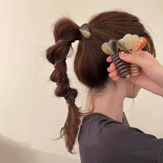 Телефонный шнур, прямая спираль, галстук для волос, украшение в форме сердца, кольцо для волос, коса для хвоста, фиксированная веревка для волос без складок, эластичные катушки, разноцветные резинки для волос, аксессуары