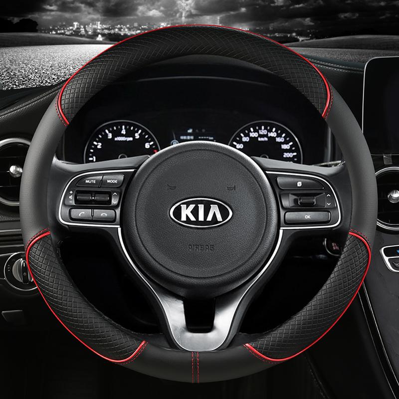 BTQNM1 Pu Leather Car Steering Wheel Cover 38cm For Kia Rio 2 3 4 X Line Kombi Sedan K2 K3 K4 K5 KX1 KX3 KX5 Sportage Auto Accessories