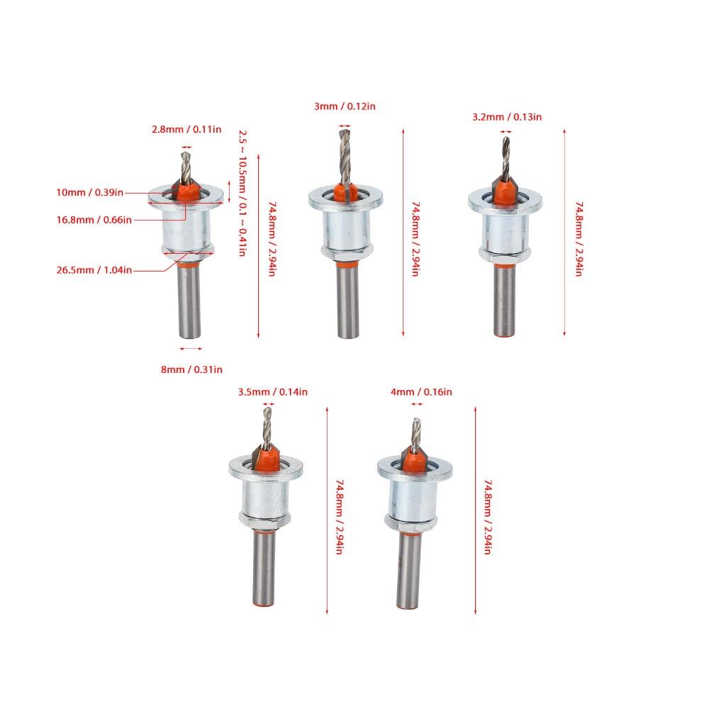 5pcs 90-Degree Angle Tapered Countersink Bit Carbide Tipped Self Tapping Screw Bit Hole Drilling