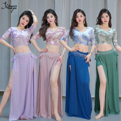 Комплект платья для выступления для танца живота с восточным сетчатым принтом для женщин