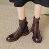 2024 Новые винтажные короткие сапоги для женщин из натуральной кожи на толстом высоком каблуке, осенне-зимняя обувь для женщин с квадратным носком, базовая офисная обувь для леди