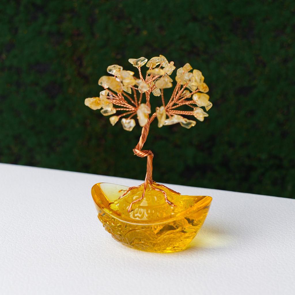 1pc Natural Crystal Citrine Fortune Tree Glass Base Hand-Woven Lucky Tree Home Office Desktop Decoration Holiday Gift