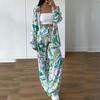 2 Pcs/Set Women Shirt Pants Set Printing Casual Long Sleeves Loose Color Matching Daily Wear Turn-down Collar High Waist